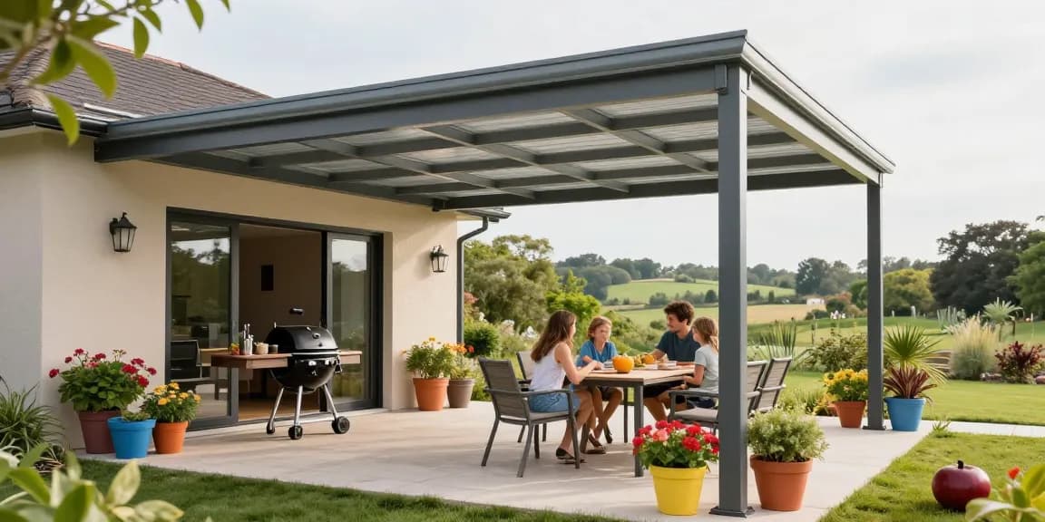 Terrassenüberdachung kombiniert modernen Stil mit funktionalem Design im Garten.