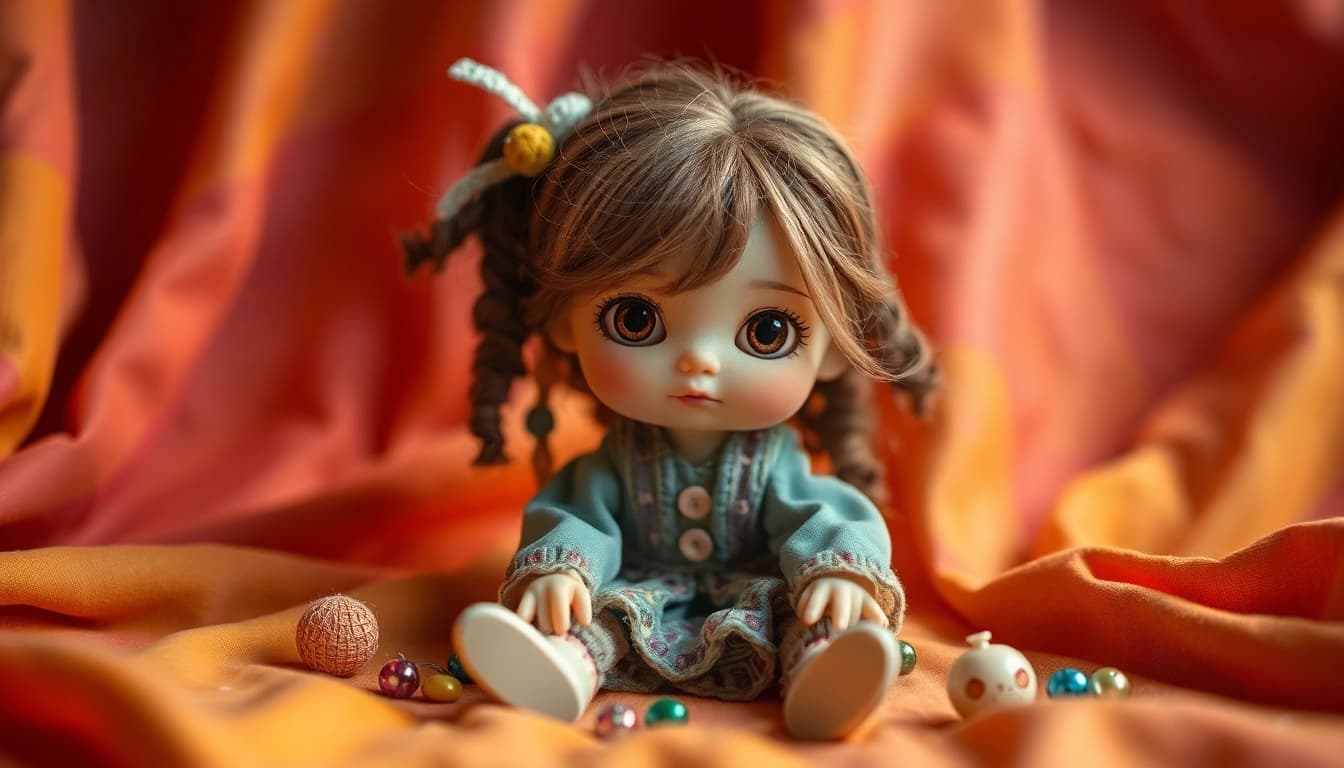 Die faszinierenden Gutdolls, von Hand gefertigt, stehen im Mittelpunkt des kreativ gestalteten Sets.