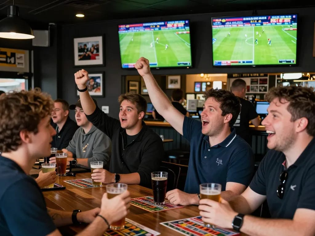 Soi keo nha cai strategy in action as bettors eagerly analyze match odds and celebrate victories in an energetic sports bar.