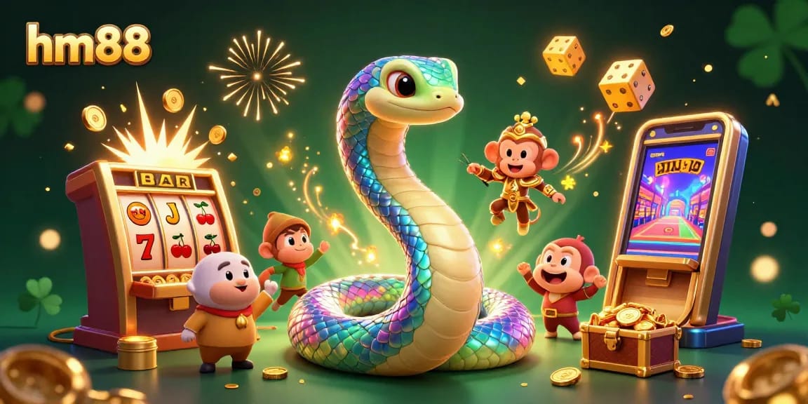 Experience exciting wins at hm88 with a vibrant 3D casino illustration showcasing jackpots, gaming excitement, and more.