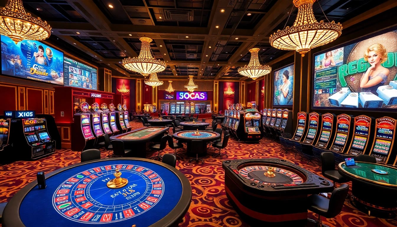 KJC-themed casino scene with exciting poker tables and vibrant roulette wheels.