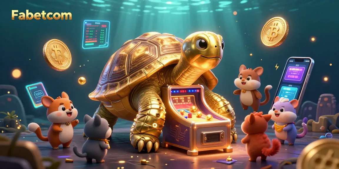 Engage in thrilling crypto gaming with Fabetcom's vibrant 3D illustration featuring a golden tortoise pinball.
