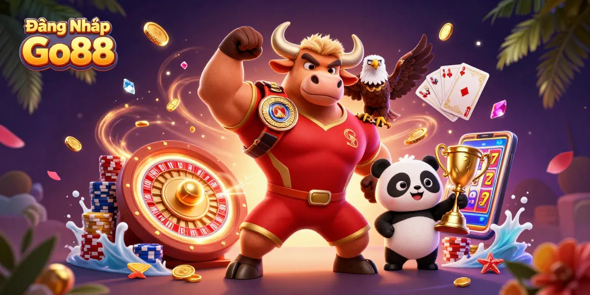 Experience adrenaline-charged games with Đăng Nhập Go88, featuring celebratory characters and thrilling casino elements.