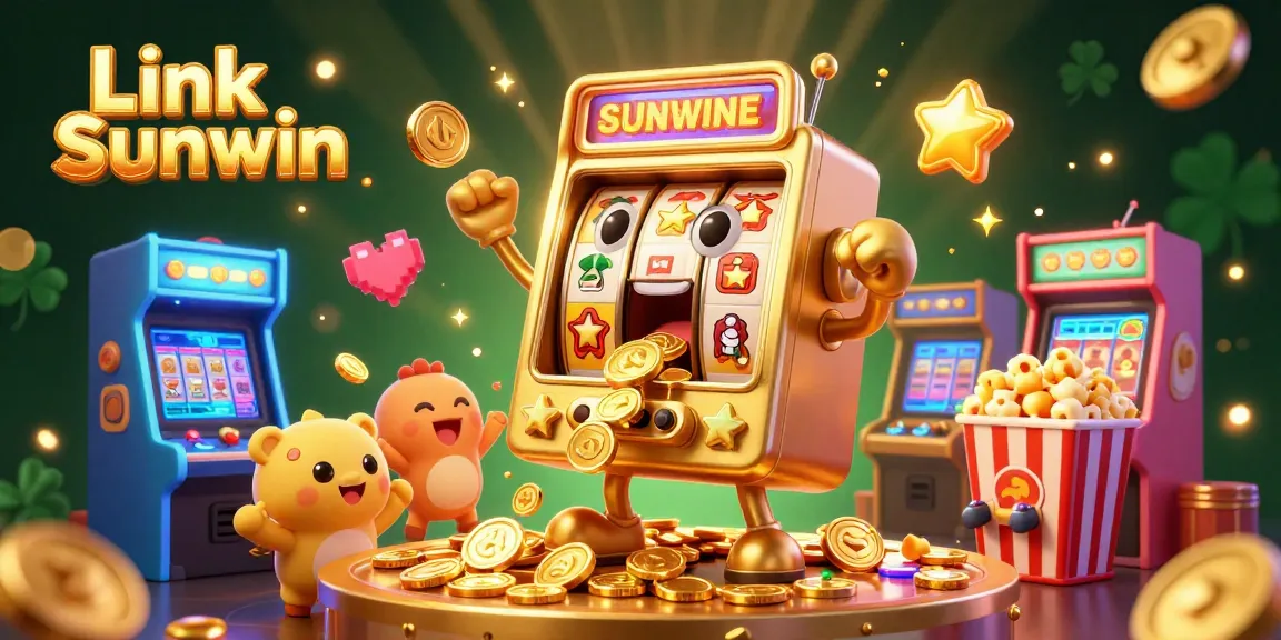 Experience the excitement of the Link Sunwin slot game with golden coins raining down in this vibrant cinematic illustration.