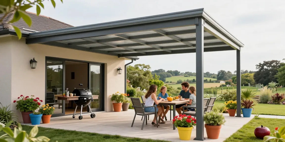 Terrassenüberdachung kombiniert modernen Stil mit funktionalem Design im Garten.