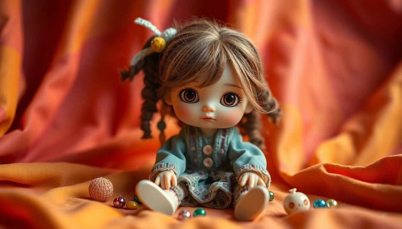 Die faszinierenden Gutdolls, von Hand gefertigt, stehen im Mittelpunkt des kreativ gestalteten Sets.