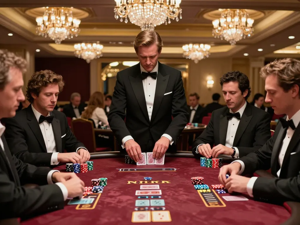Players engaging in a strategic game of blackjack at a luxurious casino table, showcasing cm88b entertainment.