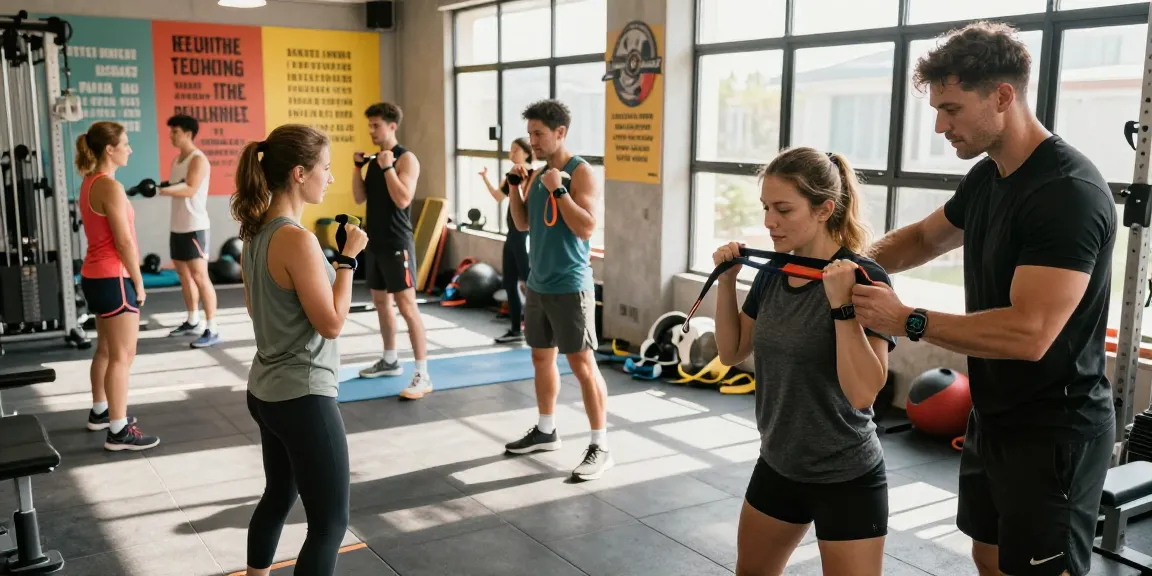 Aktive Trainingsszene im Deus Shop, mit Sportlern, die Fitnessgeräte nutzen.