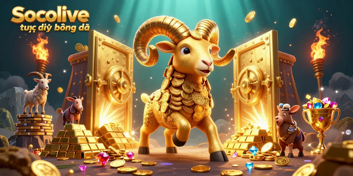 Socolive trực tiếp bóng đá: Witness a vibrant 3D scene bursting with gold, showcasing the thrilling action of sports betting.