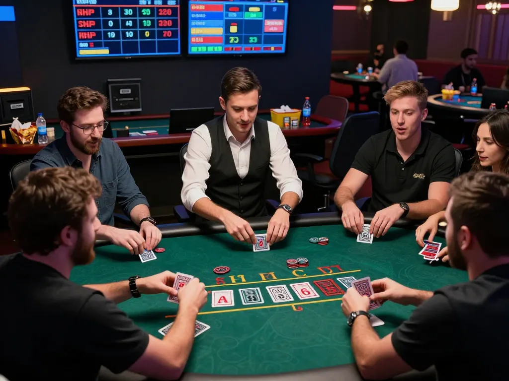 Players enjoying blackjack on 33win com in immersive online casino environment, showcasing strategic gameplay.