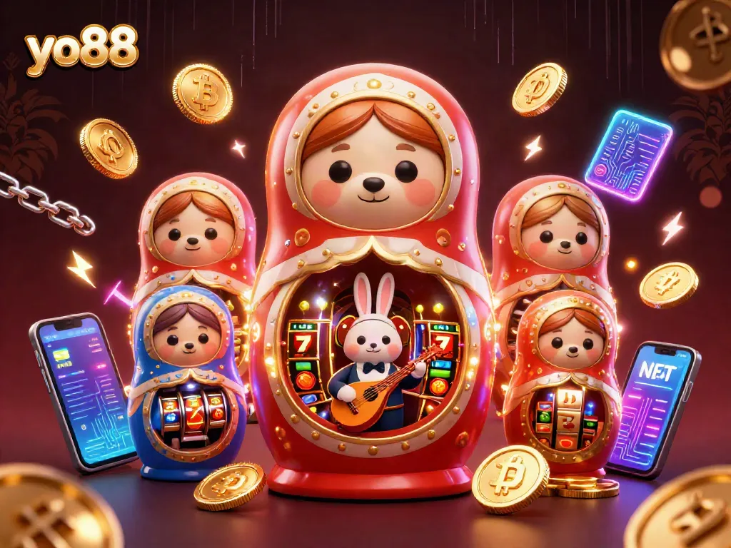 yo88 slots celebration with vibrant bears and crypto elements in dynamic casino scene