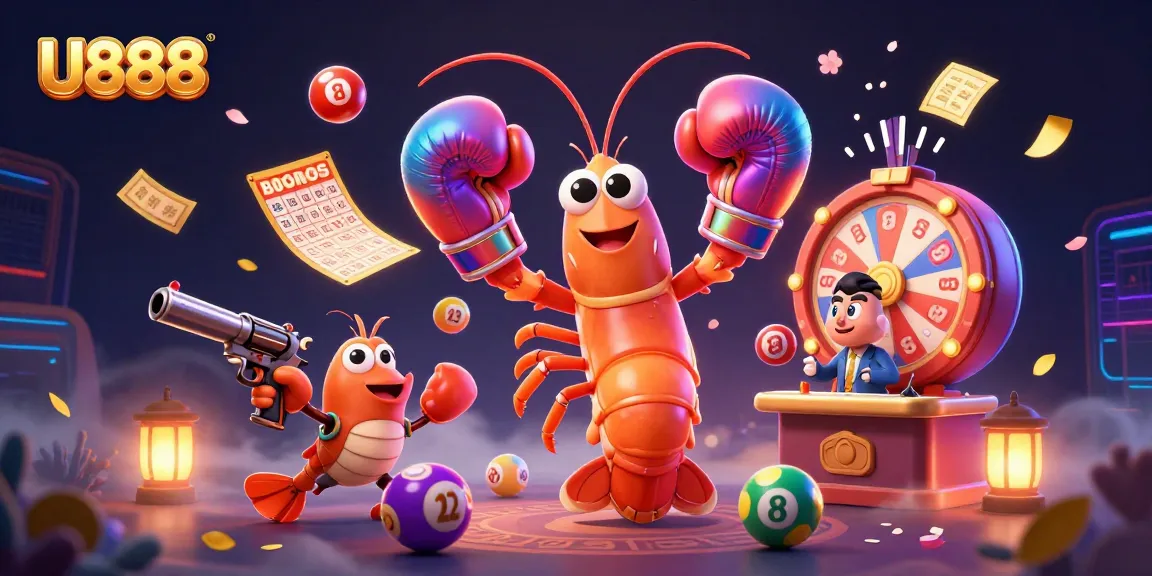 Experience thrilling lottery wins with U888 in this vibrant illustration of dynamic game elements.
