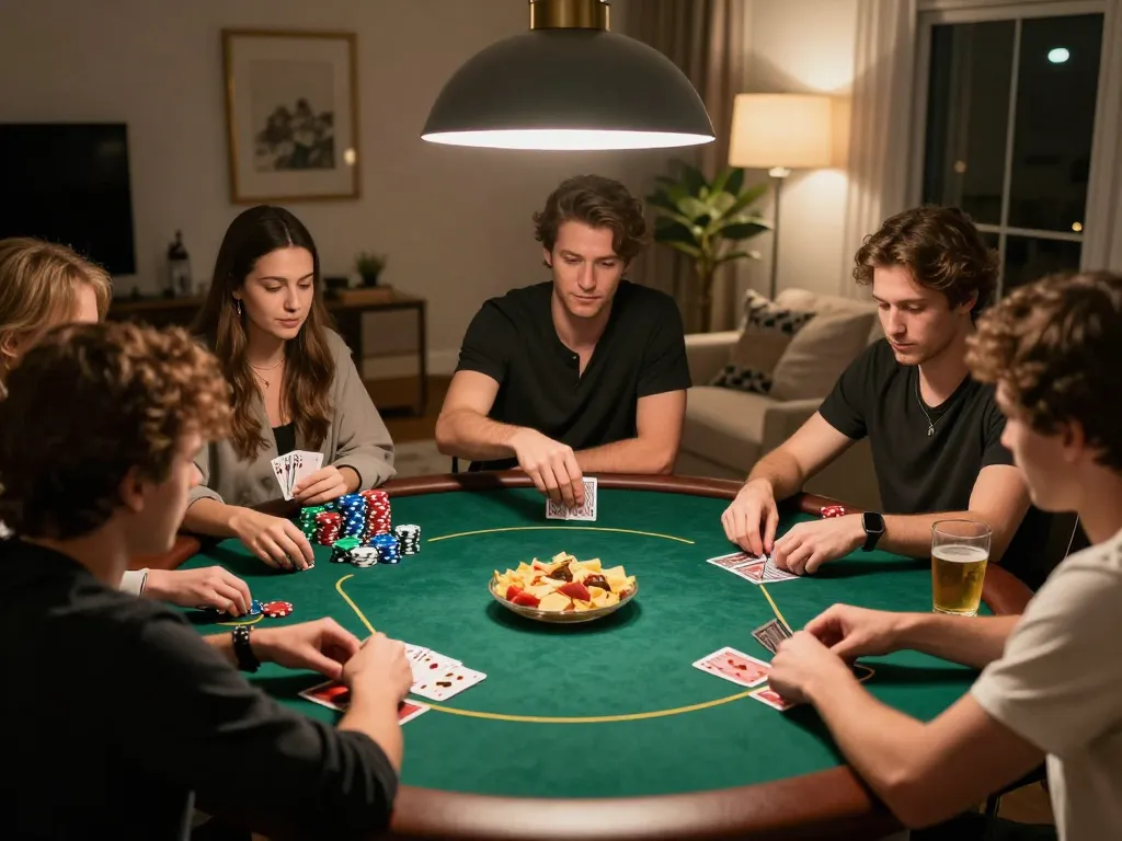Engaged players at home poker game demonstrate effective strategies using a Plagiat Scanner to ensure originality in their work.