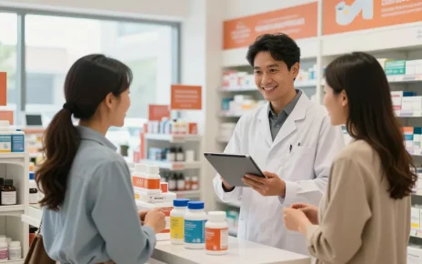 Im Selliza Pharma Shop werden Kunden beim Einkauf von Gesundheitsprodukten freundlich beraten.