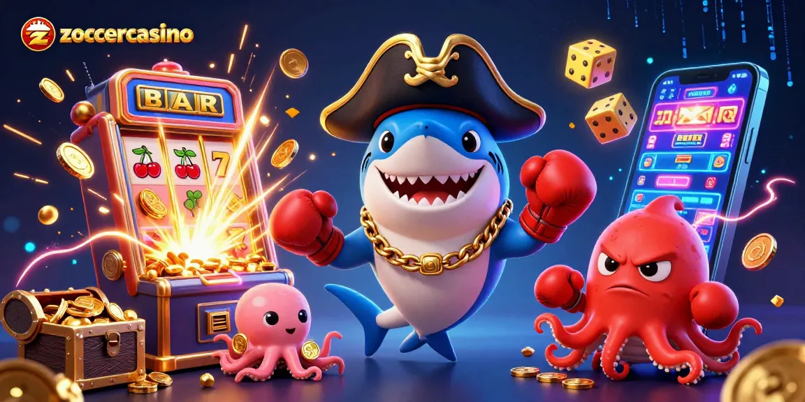 Engage with zoccercasino's vibrant 3D illustration showcasing fun characters amidst explosive casino elements.